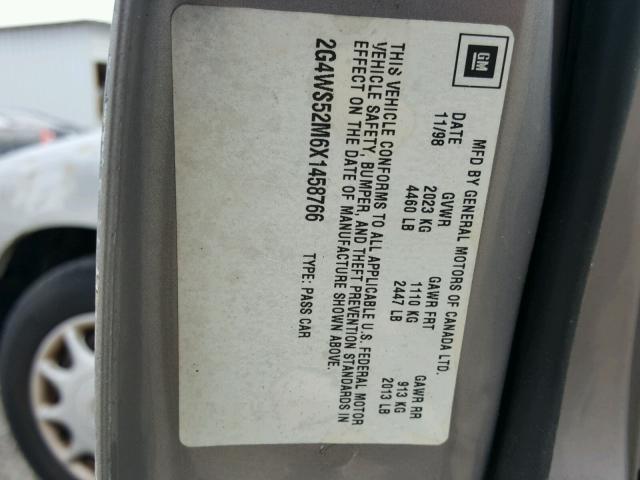 2G4WS52M6X1458766 - 1999 BUICK CENTURY CU GRAY photo 10