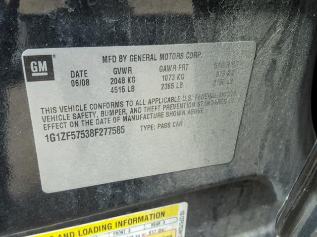 1G1ZF57538F277585 - 2008 CHEVROLET MALIBU HYB BLACK photo 10