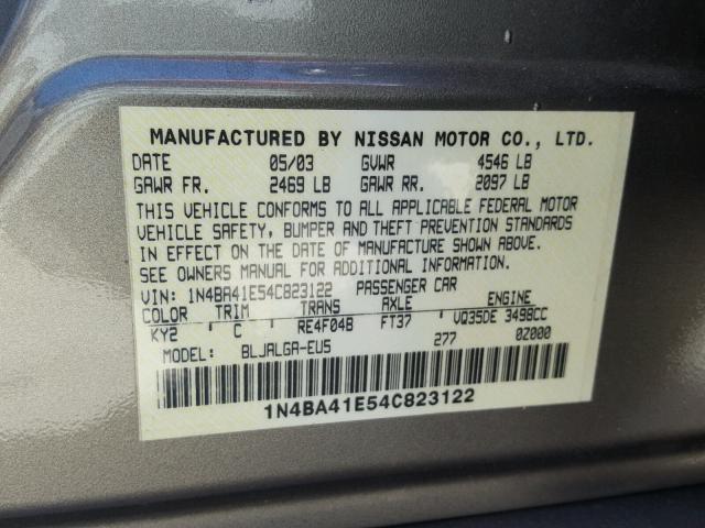 1N4BA41E54C823122 - 2004 NISSAN MAXIMA SE GOLD photo 10