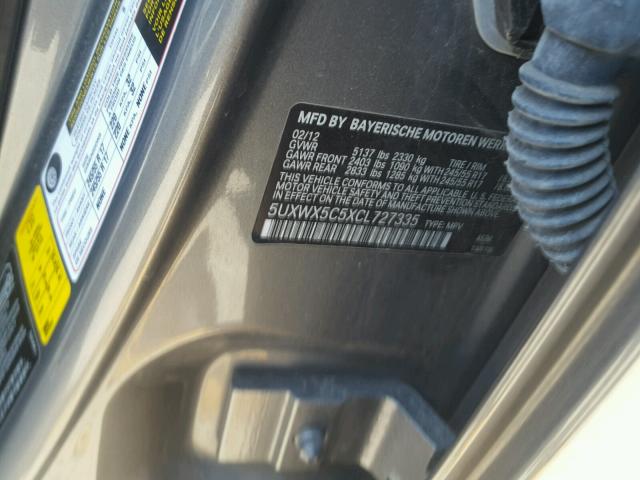 5UXWX5C5XCL727335 - 2012 BMW X3 XDRIVE2 GRAY photo 10