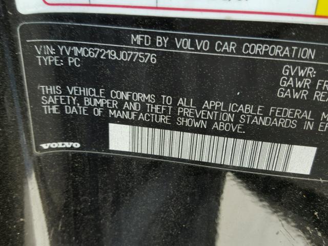 YV1MC67219J077576 - 2009 VOLVO C70 T5 BLACK photo 10