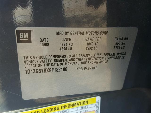 1G1ZG57BX9F182106 - 2009 CHEVROLET MALIBU LS ნაცრისფერი ფოტო 10