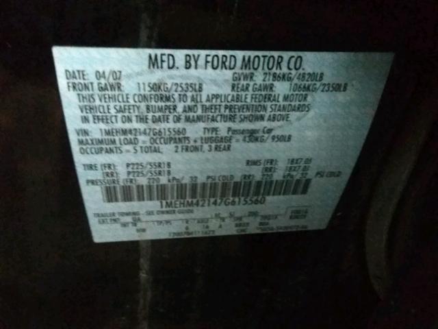 1MEHM42147G615560 - 2007 MERCURY MONTEGO PR 黑色 照片 10