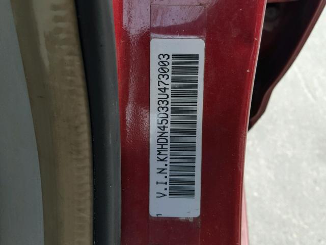 KMHDN45D33U473003 - 2003 HYUNDAI ELANTRA GL RED photo 10