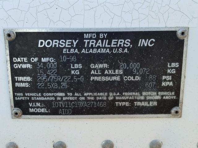 1DTV11C19XA271468 - 1999 UTILITY TRAILER WHITE photo 10
