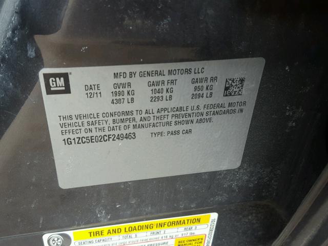 1G1ZC5E02CF249463 - 2012 CHEVROLET MALIBU 1LT 灰色 照片 10