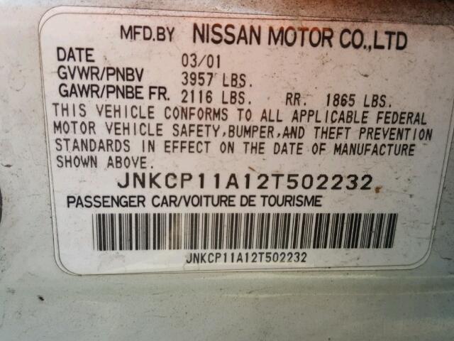 JNKCP11A12T502232 - 2002 INFINITI G20 WHITE photo 10