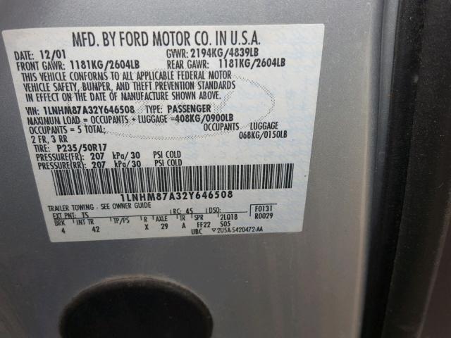 1LNHM87A32Y646508 - 2002 LINCOLN LS SILVER photo 10