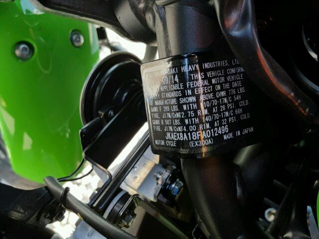 JKAEX8A18FA012496 - 2015 KAWASAKI EX300 A GREEN photo 10