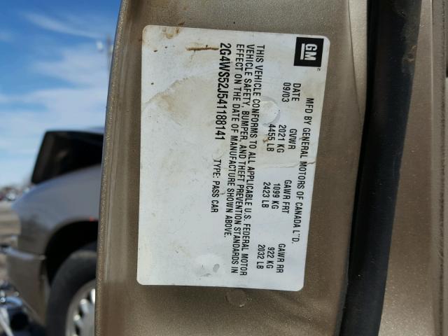 2G4WS52J541188141 - 2004 BUICK CENTURY CU TAN photo 10