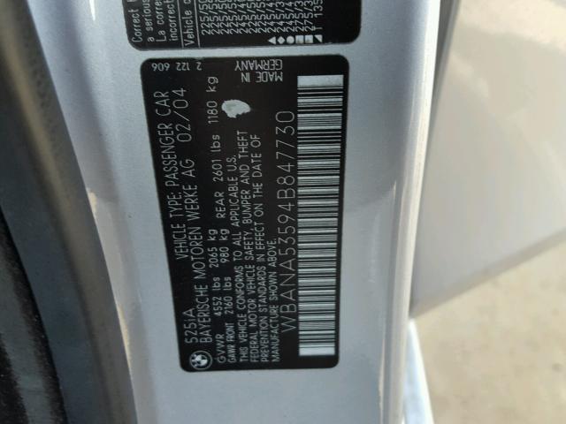 WBANA53594B847730 - 2004 BMW 525 I SILVER photo 10