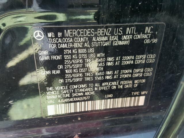 4JGAB54EXXA057677 - 1999 MERCEDES-BENZ ML 320 BLACK photo 10