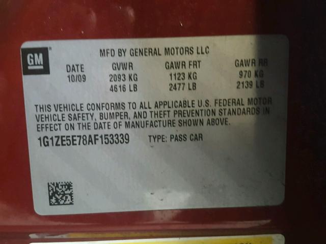 1G1ZE5E78AF153339 - 2010 CHEVROLET MALIBU LTZ 红色 照片 10