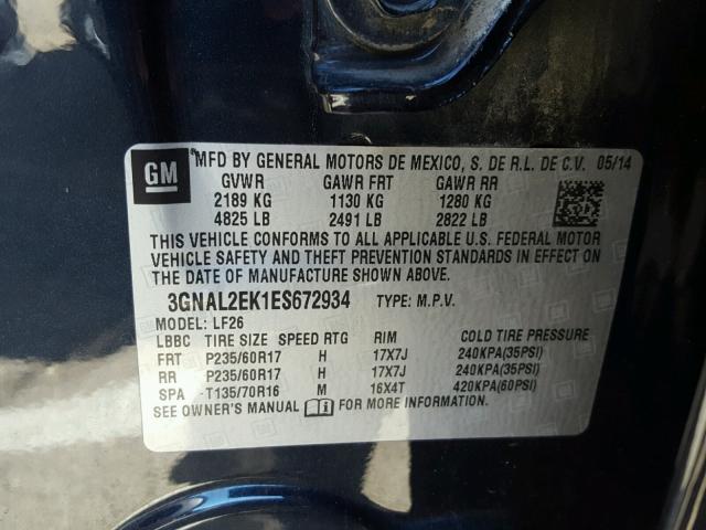 3GNAL2EK1ES672934 - 2014 CHEVROLET CAPTIVA LS 蓝色 照片 10