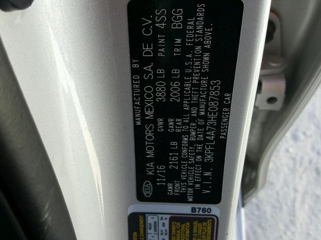 3KPFL4A73HE087853 - 2017 KIA FORTE LX SILVER photo 10