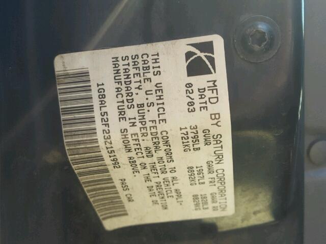 1G8AL52F23Z151992 - 2003 SATURN ION LEVEL RED photo 10