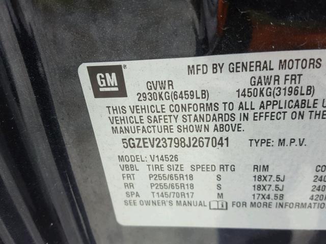 5GZEV23798J267041 - 2008 SATURN OUTLOOK XR შავი ფოტო 10