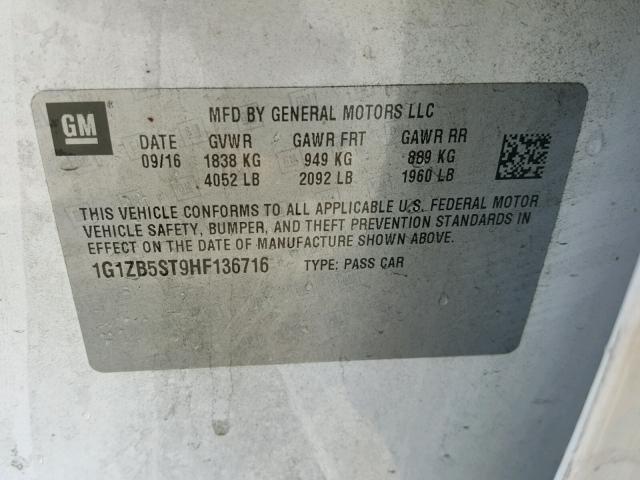 1G1ZB5ST9HF136716 - 2017 CHEVROLET MALIBU LS თეთრი ფოტო 10