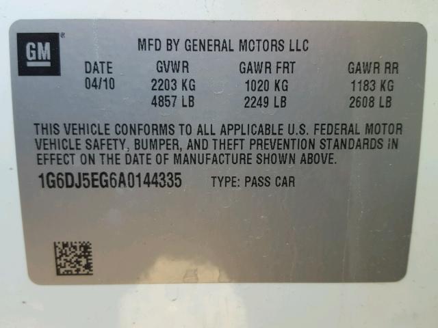 1G6DJ5EG6A0144335 - 2010 CADILLAC CTS PERFOR Krem fotoğraf 10