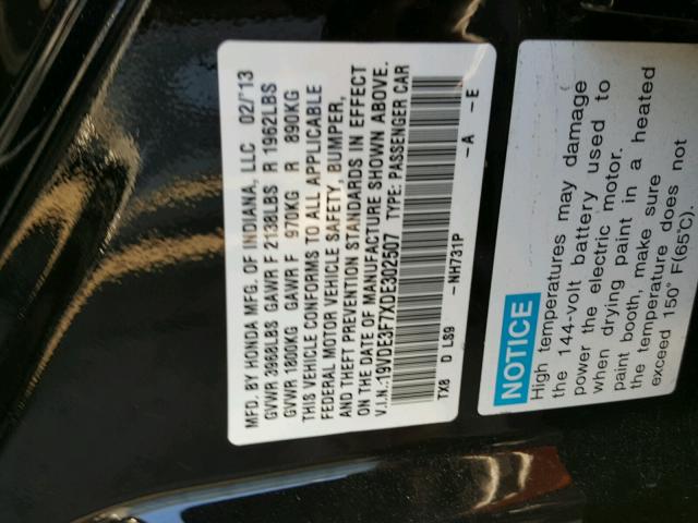 19VDE3F7XDE302507 - 2013 ACURA ILX HYBRID BLACK photo 10