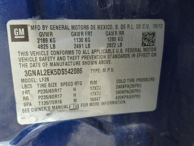 3GNAL2EK5DS542086 - 2013 CHEVROLET CAPTIVA LS BLUE photo 10