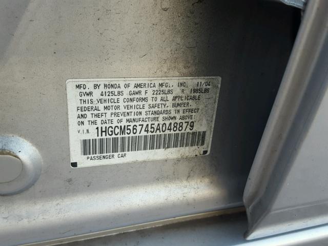 1HGCM56745A048879 - 2005 HONDA ACCORD EX SILVER photo 10