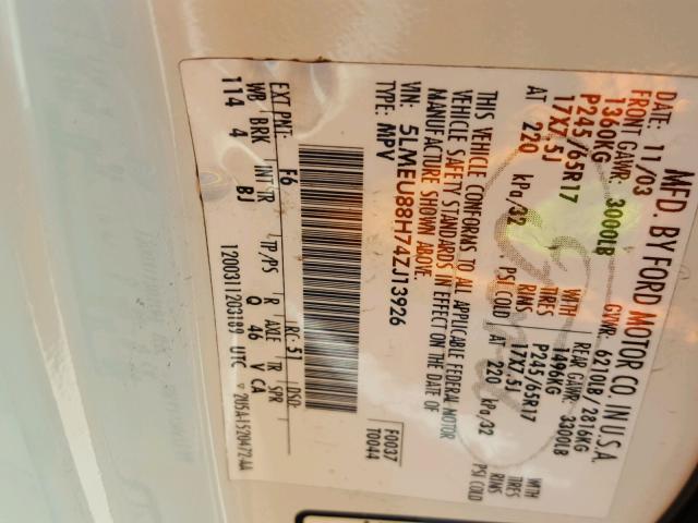 5LMEU88H74ZJ13926 - 2004 LINCOLN AVIATOR 白色 照片 10