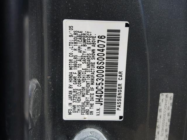 JH4DC53006S004076 - 2006 ACURA RSX TYPE-S GRAY photo 10