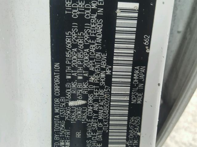 JTLKT334850220157 - 2005 TOYOTA SCION XB WHITE photo 10