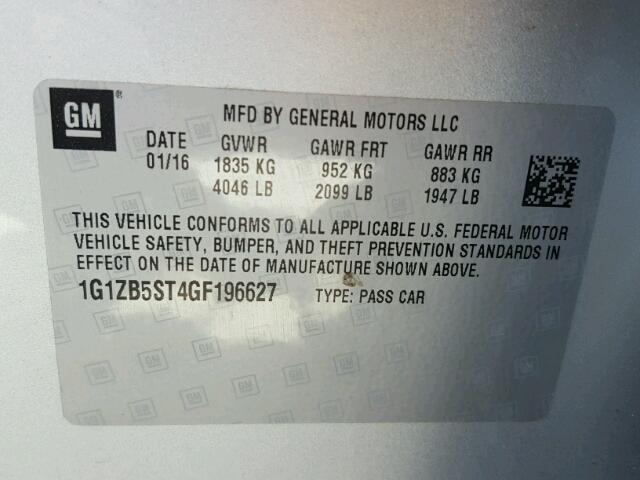 1G1ZB5ST4GF196627 - 2016 CHEVROLET MALIBU LS ვერცხლისფერი ფოტო 10