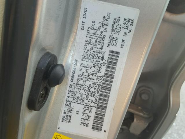 JTEGF21AX20031531 - 2002 TOYOTA HIGHLANDER GRAY photo 10