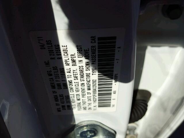 1HGCP3F89BA026392 - 2011 HONDA ACCORD EX- WHITE photo 10