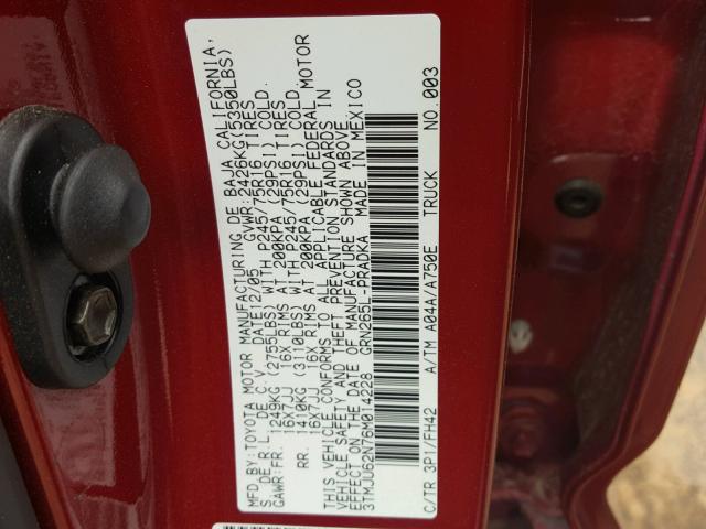 3TMJU62N76M014228 - 2006 TOYOTA TACOMA DOU RED photo 10