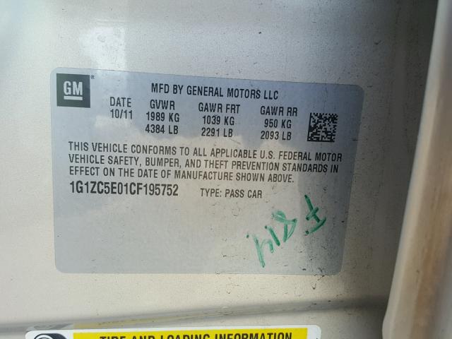 1G1ZC5E01CF195752 - 2012 CHEVROLET MALIBU 1LT TAN photo 10