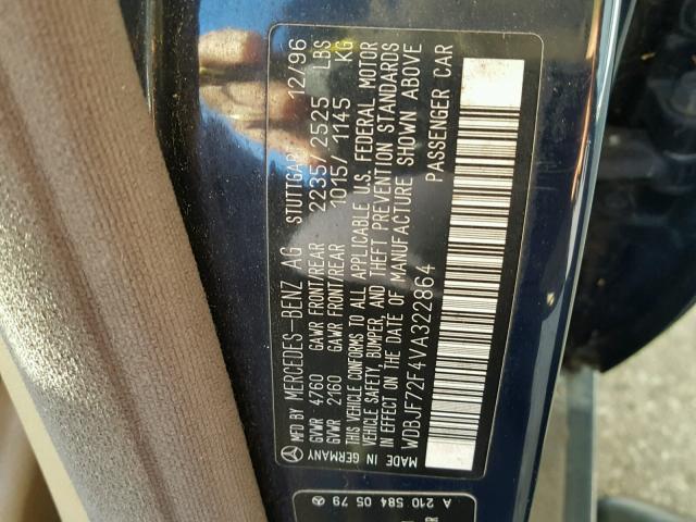 WDBJF72F4VA322864 - 1997 MERCEDES-BENZ E 420 BLUE photo 10