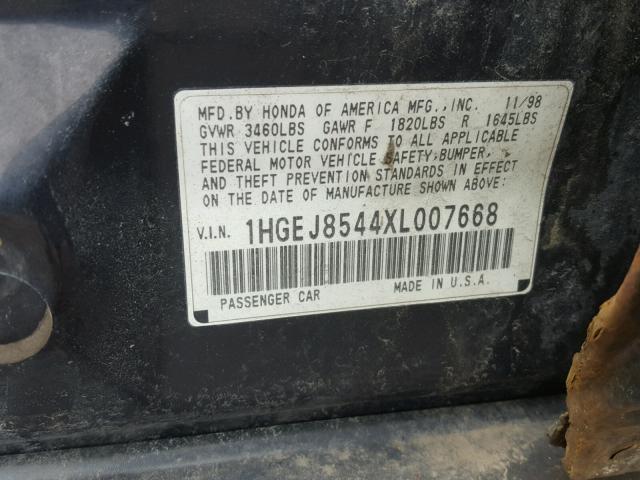 1HGEJ8544XL007668 - 1999 HONDA CIVIC EX BLACK photo 10