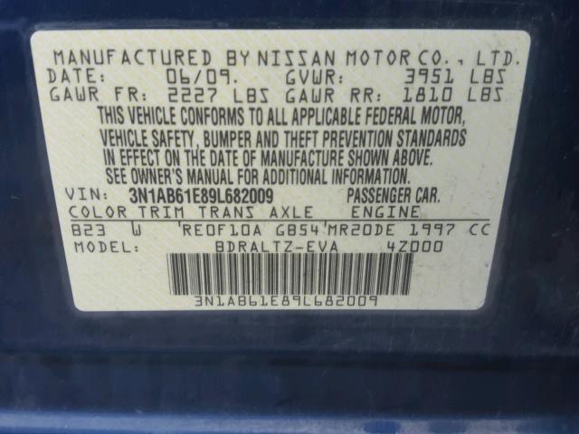 3N1AB61E89L682009 - 2009 NISSAN SENTRA 2.0 BLUE photo 10