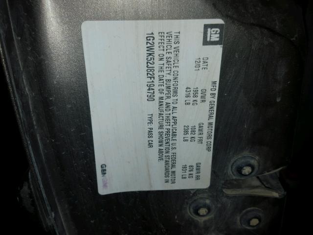 1G2WK52J82F194790 - 2002 PONTIAC GRAND PRIX BROWN photo 10