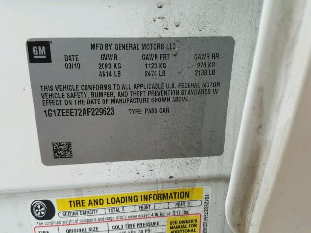 1G1ZE5E72AF229623 - 2010 CHEVROLET MALIBU LTZ 白色 照片 10