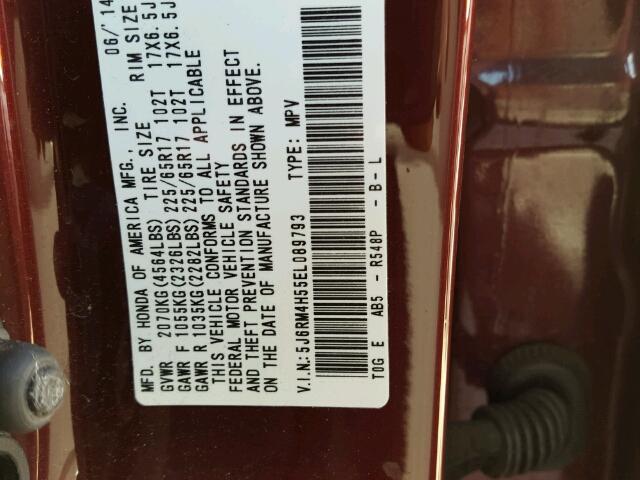 5J6RM4H55EL089793 - 2014 HONDA CR-V EX MAROON photo 10