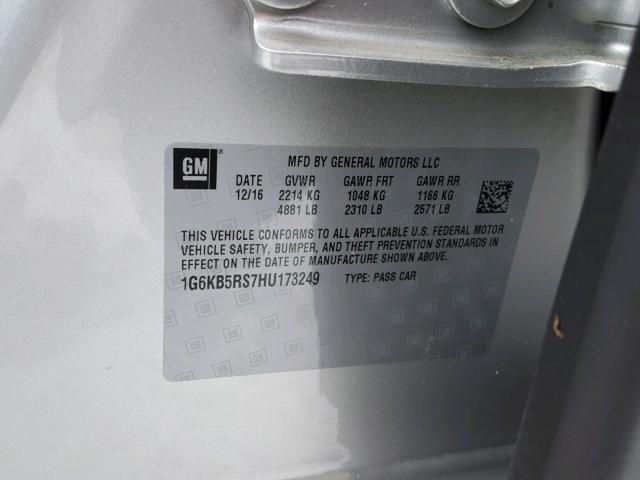 1G6KB5RS7HU173249 - 2017 CADILLAC CT6 SILVER photo 10