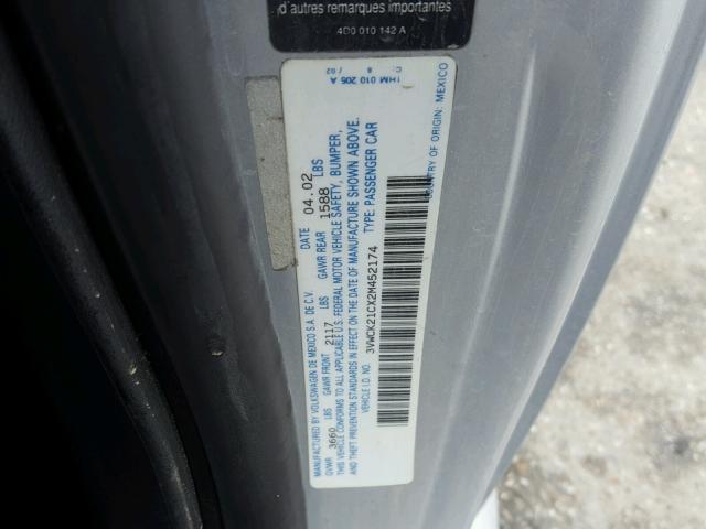 3VWCK21CX2M452174 - 2002 VOLKSWAGEN NEW BEETLE 银色 照片 10