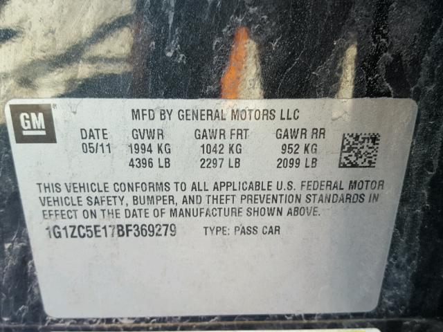 1G1ZC5E17BF369279 - 2011 CHEVROLET MALIBU 1LT 黑色 照片 10