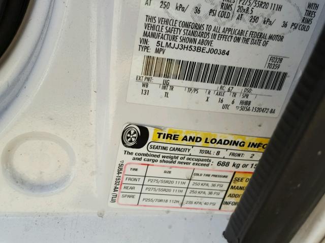 5LMJJ3H53BEJ00384 - 2011 LINCOLN NAVIGATOR 白色 照片 10