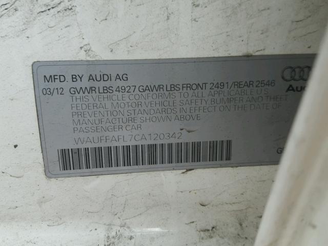 WAUFFAFL7CA120342 - 2012 AUDI A4 PREMIUM WHITE photo 10