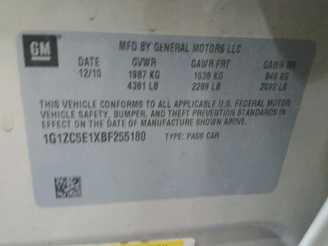 1G1ZC5E1XBF255180 - 2011 CHEVROLET MALIBU 1LT 金色 照片 10