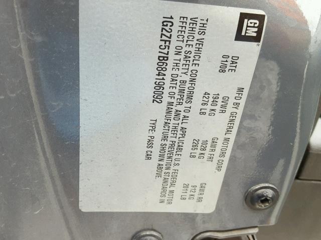 1G2ZF57B684196092 - 2008 PONTIAC G6 VALUE L GRAY photo 10