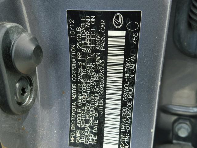 JTHBK1GGXD2023743 - 2013 LEXUS ES 350 GRAY photo 10