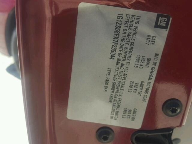 1G1ZS58FX7F235044 - 2007 CHEVROLET MALIBU LS ბურგუნდია ფოტო 10