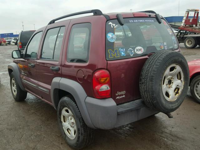 1J4GL48K53W610720 - 2003 JEEP LIBERTY SP MAROON photo 3